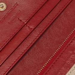 Pre Owned Burberry Red/Beige House Check Fabric and Leather Flap Continental Wallet