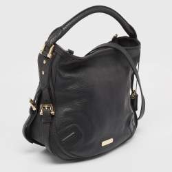 Pre Owned Burberry Black Grain Leather Hobo