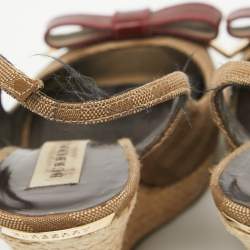 Burberry Brown/Red Canvas and Leather Slingback Wedge Sandals Size 37