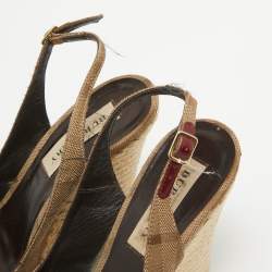 Burberry Brown/Red Canvas and Leather Slingback Wedge Sandals Size 37