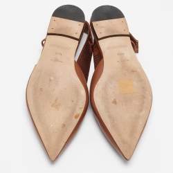 Burberry Brown Leather Slingback Flat Sandals Size 38.5
