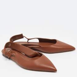 Burberry Brown Leather Slingback Flat Sandals Size 38.5