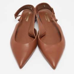 Burberry Brown Leather Slingback Flat Sandals Size 38.5