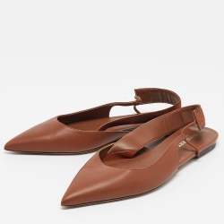Burberry Brown Leather Slingback Flat Sandals Size 38.5