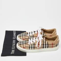 Burberry Beige Vintage Check Canvas Low Top Sneakers Size 38.5