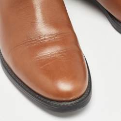 Burberry Brown Leather and Check Canvas Buckle Detail Ankle Boots Size 39