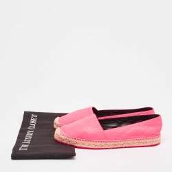 Burberry Neon Pink Leather Hodgeson Logo Slip On Espadrilles Size 39