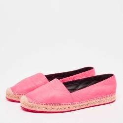 Burberry Neon Pink Leather Hodgeson Logo Slip On Espadrilles Size 39