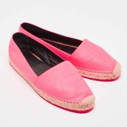 Burberry Neon Pink Leather Hodgeson Logo Slip On Espadrilles Size 39