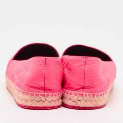 Burberry Neon Pink Leather Hodgeson Logo Slip On Espadrilles Size 39