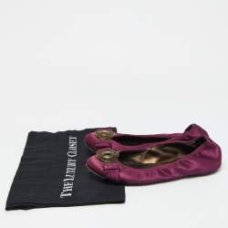 Burberry Purple Satin Buckle Logo Scrunch Ballet Flats Size 37