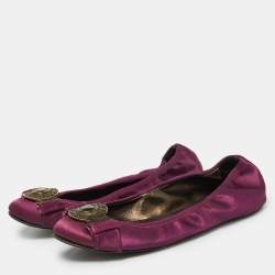 Burberry Purple Satin Buckle Logo Scrunch Ballet Flats Size 37