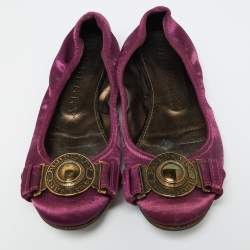 Burberry Purple Satin Buckle Logo Scrunch Ballet Flats Size 37