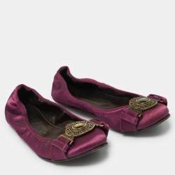 Burberry Purple Satin Buckle Logo Scrunch Ballet Flats Size 37