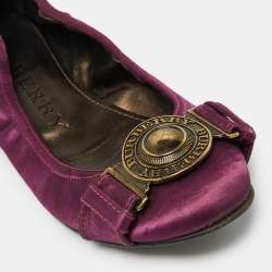 Burberry Purple Satin Buckle Logo Scrunch Ballet Flats Size 37