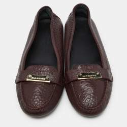Pre Owned Burberry Burgundy Leather Slip On Loafers Size 40