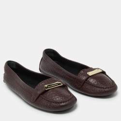 Pre Owned Burberry Burgundy Leather Slip On Loafers Size 40