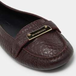 Pre Owned Burberry Burgundy Leather Slip On Loafers Size 40