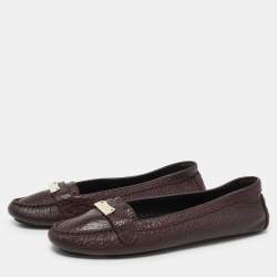 Pre Owned Burberry Burgundy Leather Slip On Loafers Size 40