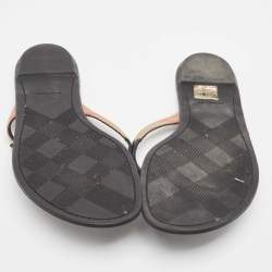 Burberry Black Leather and Canvas Masie Belted Check Thong Sandals Size 40