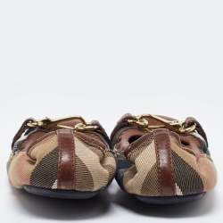 Burberry Brown Nova Check Fabric and Leather Buckle Detail Scrunch Ballet Flats Size 36.5