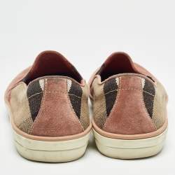 Burberry Pink Suede and Check Canvas Gauden Sneakers Size 36