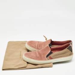Burberry Pink Suede and Check Canvas Gauden Sneakers Size 36