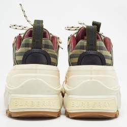 Burberry Green Canvas and Rubber Arthur Lace Up Sneakers Size 41