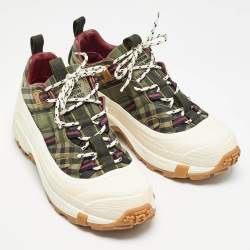 Burberry Green Canvas and Rubber Arthur Lace Up Sneakers Size 41