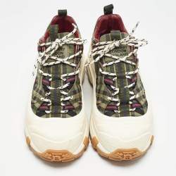 Burberry Green Canvas and Rubber Arthur Lace Up Sneakers Size 41