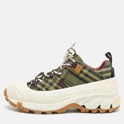 Burberry Green Canvas and Rubber Arthur Lace Up Sneakers Size 41