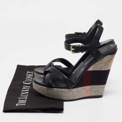 Burberry Black Canvas and Leather Walmer Wedge Sandals Size 36