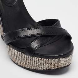 Burberry Black Canvas and Leather Walmer Wedge Sandals Size 36