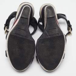 Burberry Black Canvas and Leather Walmer Wedge Sandals Size 36