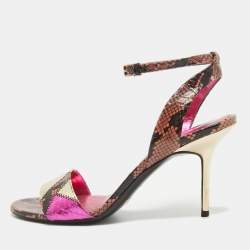 Burberry Multicolor Embossed Snakeskin Ankle Strap Sandals Size 37