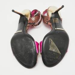 Burberry Multicolor Embossed Snakeskin Ankle Strap Sandals Size 37