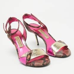 Burberry Multicolor Embossed Snakeskin Ankle Strap Sandals Size 37