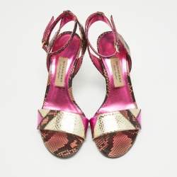 Burberry Multicolor Embossed Snakeskin Ankle Strap Sandals Size 37