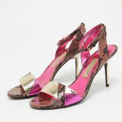 Burberry Multicolor Embossed Snakeskin Ankle Strap Sandals Size 37