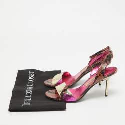 Burberry Multicolor Embossed Snakeskin Ankle Strap Sandals Size 37