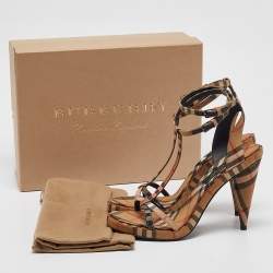 Burberry Beige Novacheck Canvas Hans T Strap Sandals Size 38