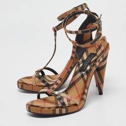 Burberry Beige Novacheck Canvas Hans T Strap Sandals Size 38