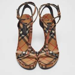 Burberry Beige Novacheck Canvas Hans T Strap Sandals Size 38