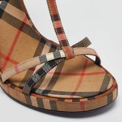 Burberry Beige Novacheck Canvas Hans T Strap Sandals Size 38