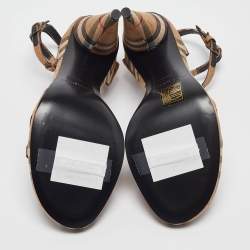 Burberry Beige Novacheck Canvas Hans T Strap Sandals Size 38
