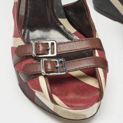 Burberry Multicolor Canvas and Leather Check Wedge Sandals Size 36