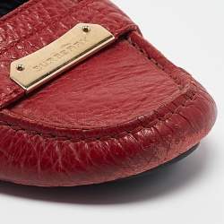 Burberry Red Grain Leather Signature Loafers Size 38