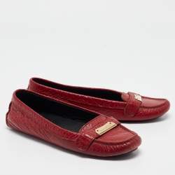 Burberry Red Grain Leather Signature Loafers Size 38