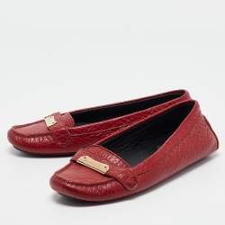 Burberry Red Grain Leather Signature Loafers Size 38