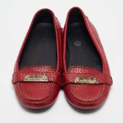 Burberry Red Grain Leather Signature Loafers Size 38